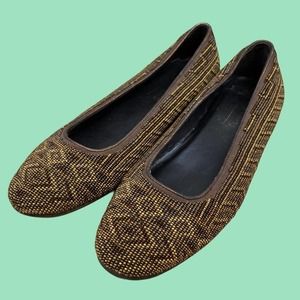 Donald J. Pliner Hasin Aztec Hand-Beaded Canvas Almond Toe Flats